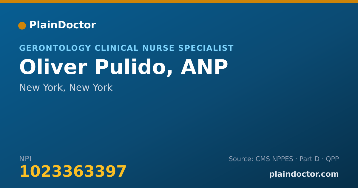 Shareable card for Oliver Pulido, ANP - Gerontology Clinical Nurse Specialist, New York, NY