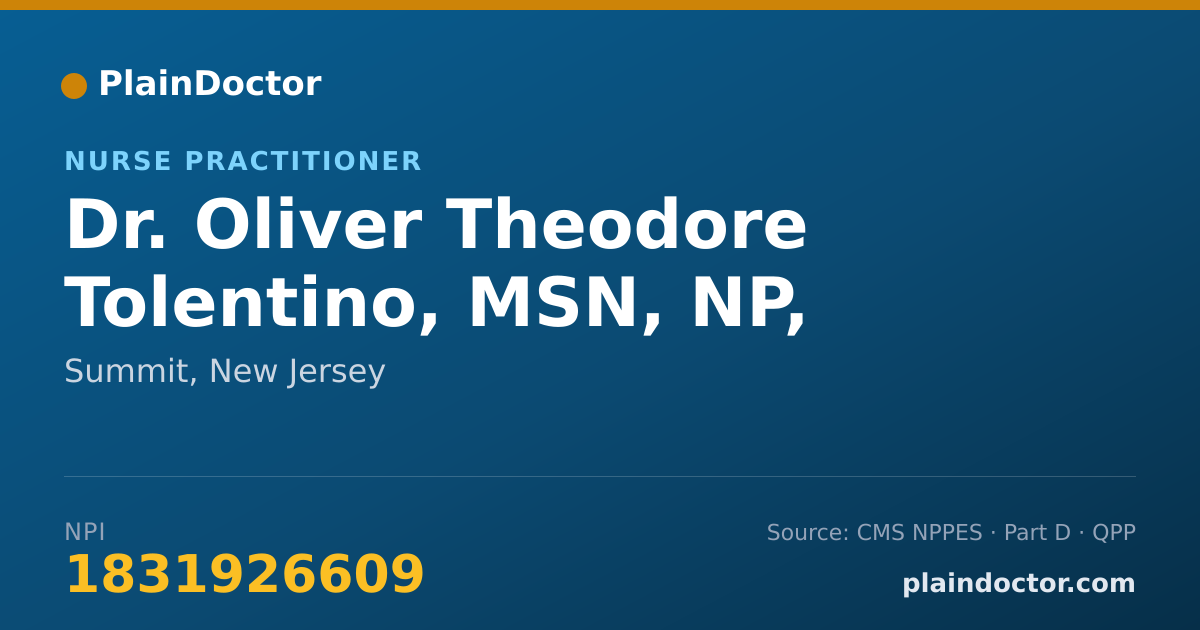 Shareable card for Oliver Theodore Tolentino, MSN, NP, AGNP-C - Nurse Practitioner, Summit, NJ