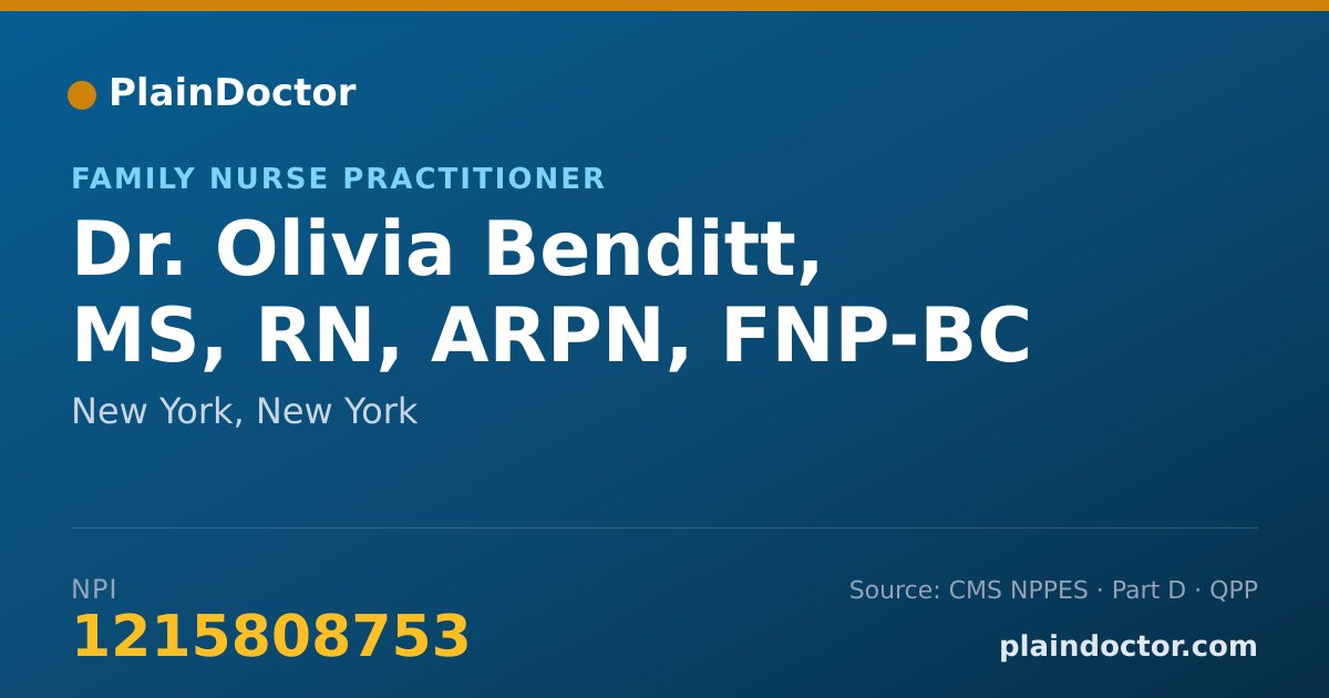 Shareable card for Olivia Benditt, MS, RN, ARPN, FNP-BC - Family Nurse Practitioner, New York, NY