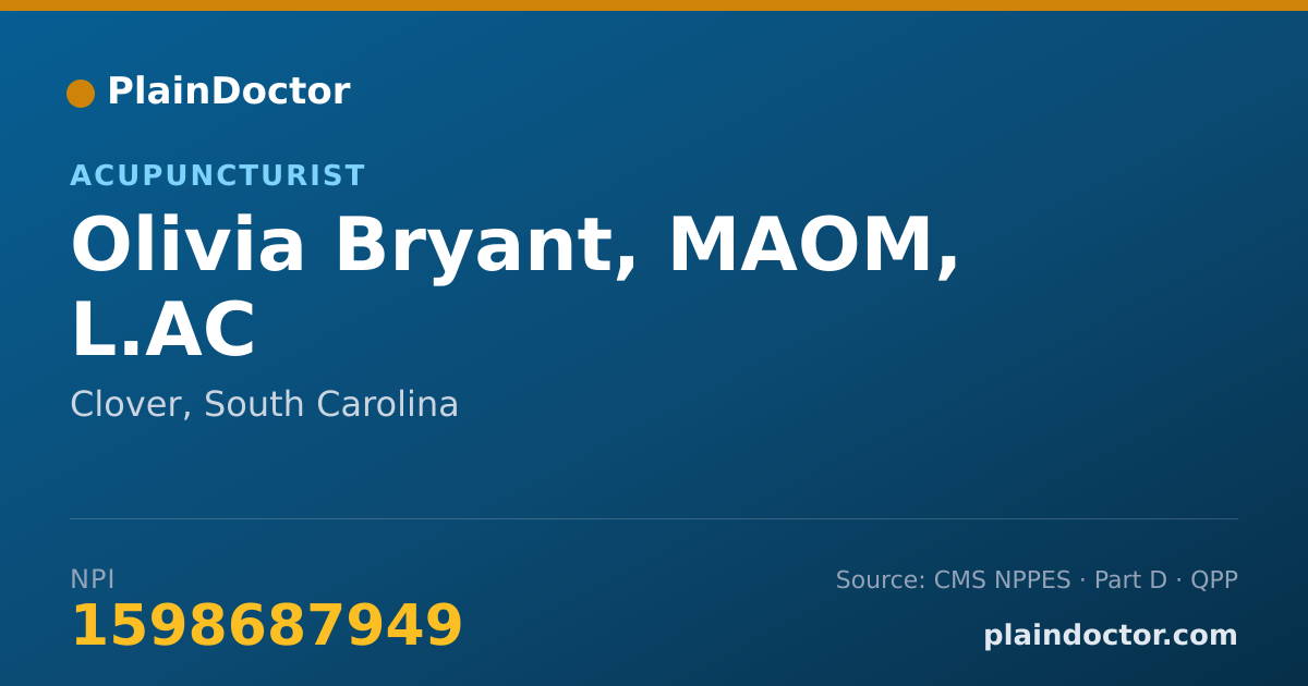 Shareable card for Olivia Bryant, MAOM, L.AC - Acupuncturist, Clover, SC
