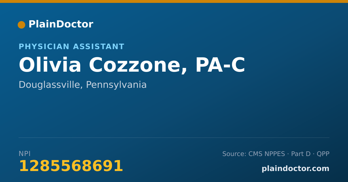 Shareable card for Olivia Cozzone, PA-C - Physician Assistant, Douglassville, PA