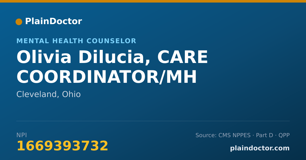 Shareable card for Olivia Dilucia, CARE COORDINATOR/MH - Mental Health Counselor, Cleveland, OH
