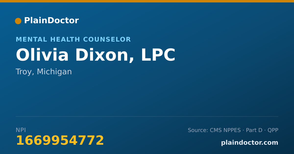 Shareable card for Olivia Dixon, LPC - Mental Health Counselor, Troy, MI