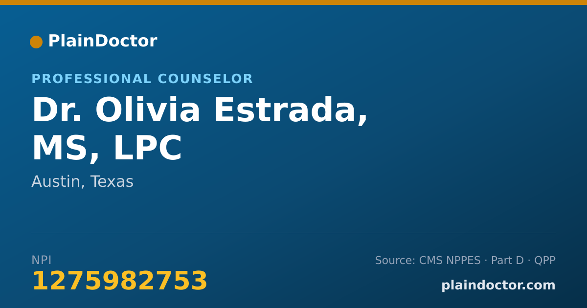 Shareable card for Olivia Estrada, MS, LPC - Professional Counselor, Austin, TX