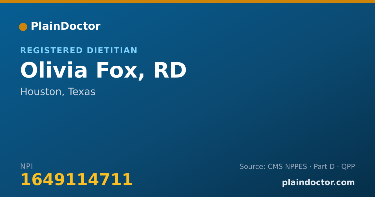 Shareable card for Olivia Fox, RD - Registered Dietitian, Houston, TX