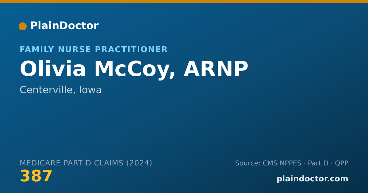Shareable card for Olivia McCoy, ARNP - Psychiatric/Mental Health Nurse Practitioner, Centerville, IA