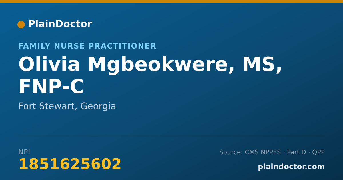 Shareable card for Olivia Mgbeokwere, MS, FNP-C - Family Nurse Practitioner, Fort Stewart, GA