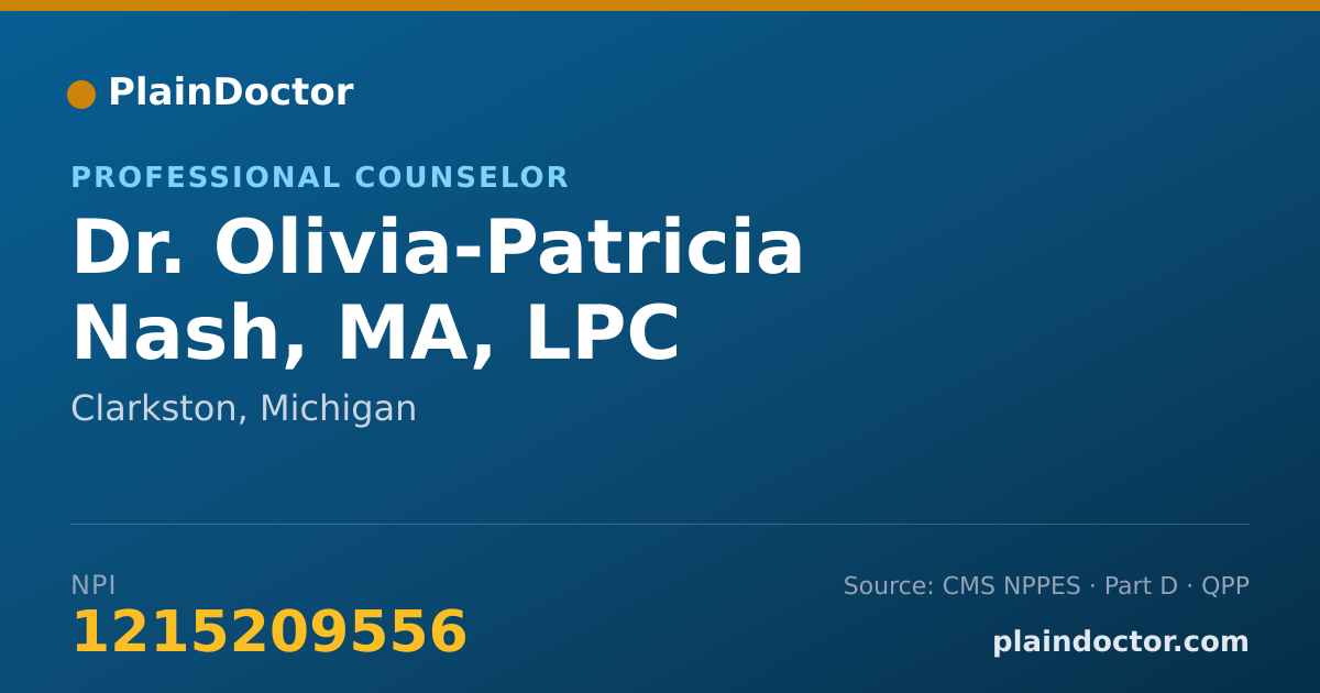 Shareable card for Olivia-Patricia Nash, MA, LPC - Professional Counselor, Clarkston, MI