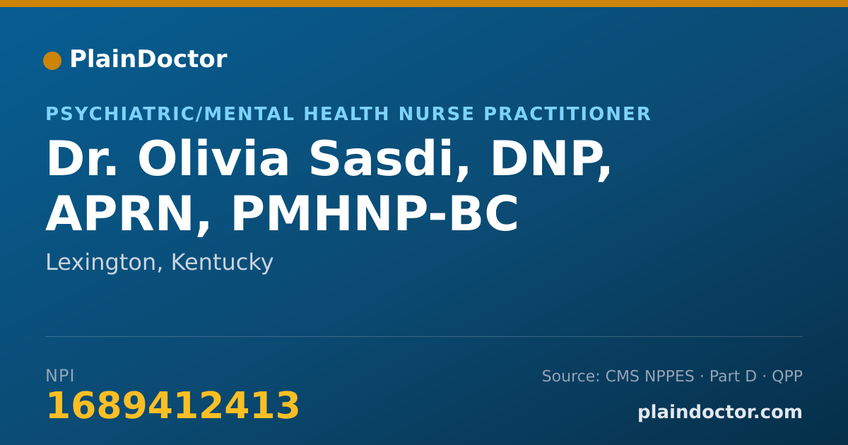 Shareable card for Olivia Sasdi, DNP, APRN, PMHNP-BC - Psychiatric/Mental Health Nurse Practitioner, Lexington, KY