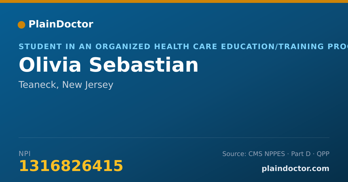 Shareable card for Olivia Sebastian - Student in an Organized Health Care Education/Training Program, Teaneck, NJ