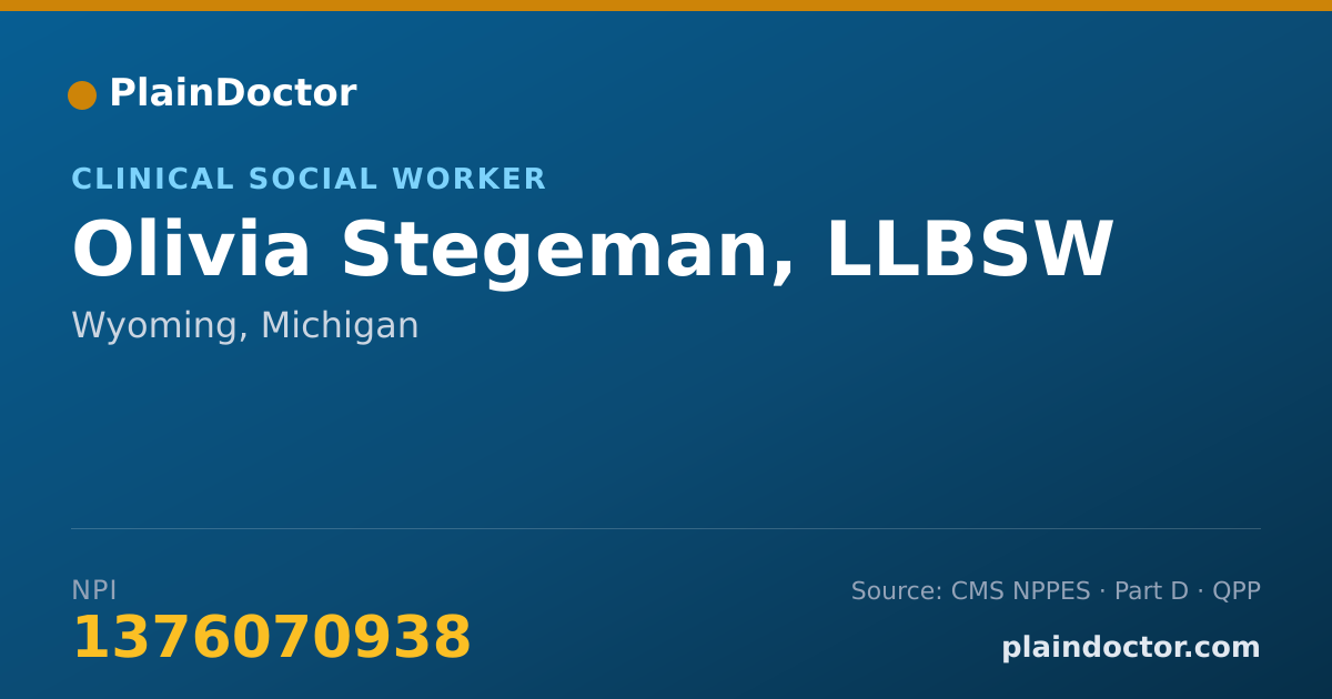Shareable card for Olivia Stegeman, LLBSW - Clinical Social Worker, Wyoming, MI