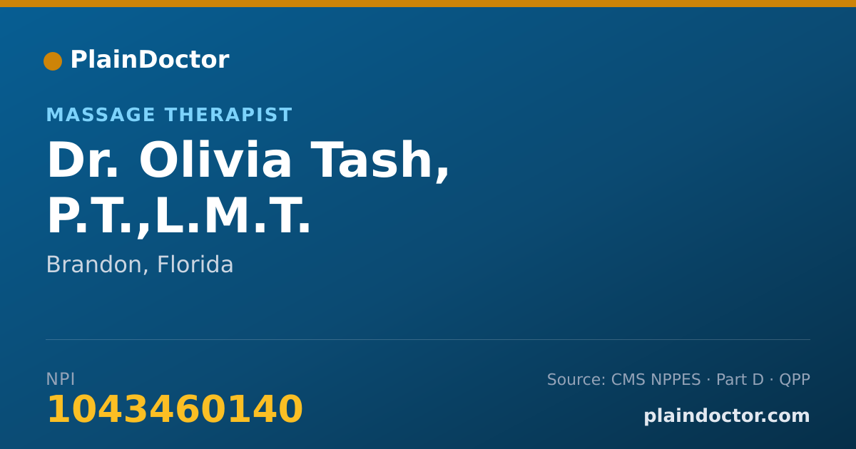 Shareable card for Olivia Tash, P.T.,L.M.T. - Massage Therapist, Brandon, FL