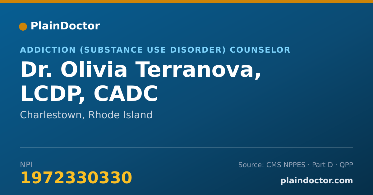 Shareable card for Olivia Terranova, LCDP, CADC - Addiction (Substance Use Disorder) Counselor, Charlestown, RI
