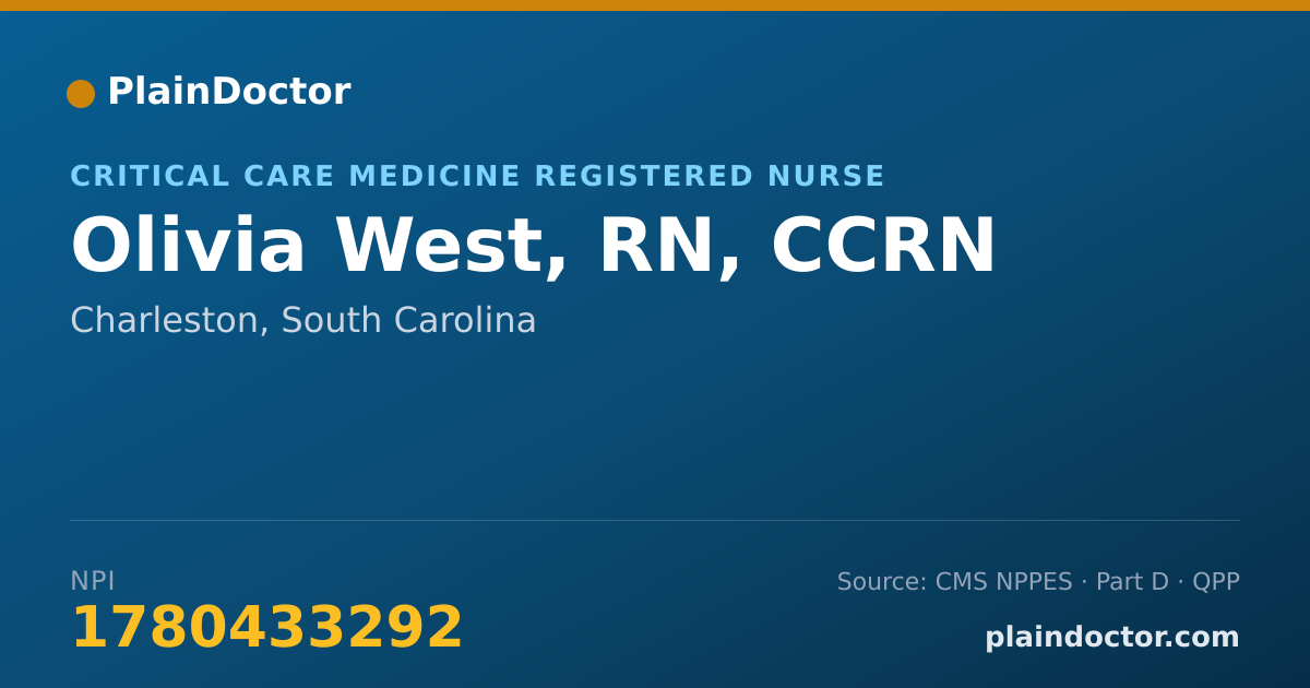 Shareable card for Olivia West, RN, CCRN - Critical Care Medicine Registered Nurse, Charleston, SC