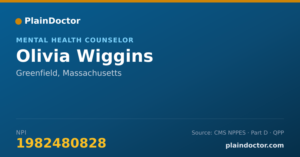 Shareable card for Olivia Wiggins - Mental Health Counselor, Greenfield, MA