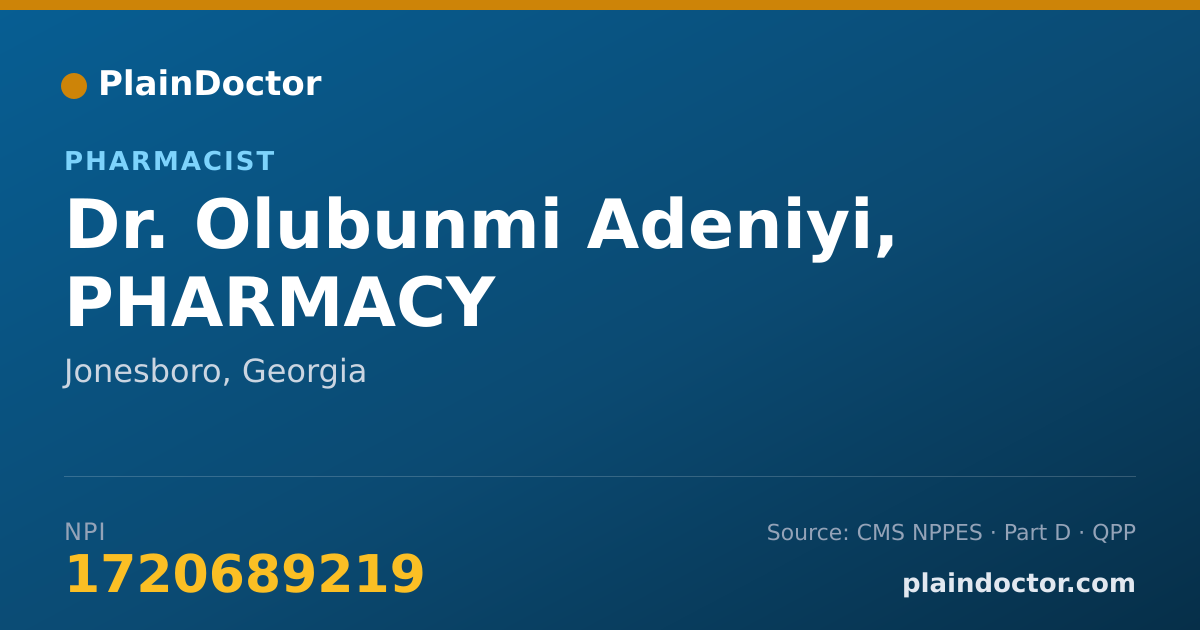 Shareable card for Olubunmi Adeniyi, PHARMACY - Pharmacist, Jonesboro, GA