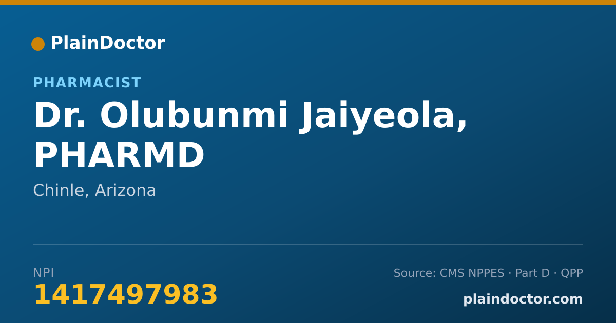 Shareable card for Olubunmi Jaiyeola, PHARMD - Pharmacist, Chinle, AZ