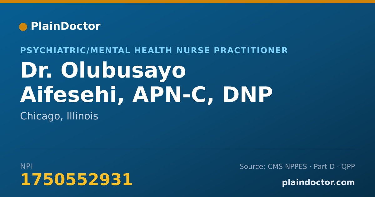 Shareable card for Olubusayo Aifesehi, APN-C, DNP - Psychiatric/Mental Health Nurse Practitioner, Chicago, IL