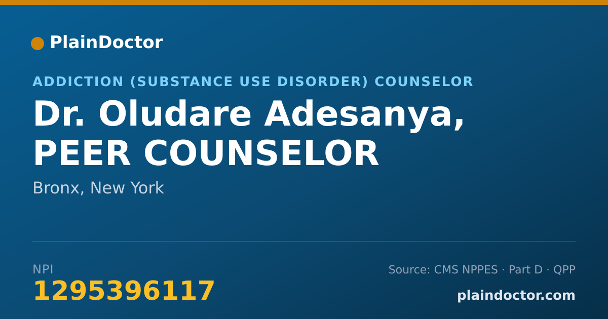 Shareable card for Oludare Adesanya, PEER COUNSELOR - Addiction (Substance Use Disorder) Counselor, Bronx, NY