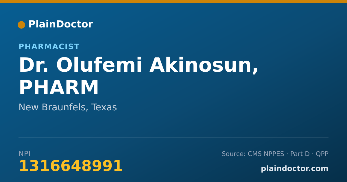 Shareable card for Olufemi Akinosun, PHARM - Pharmacist, New Braunfels, TX