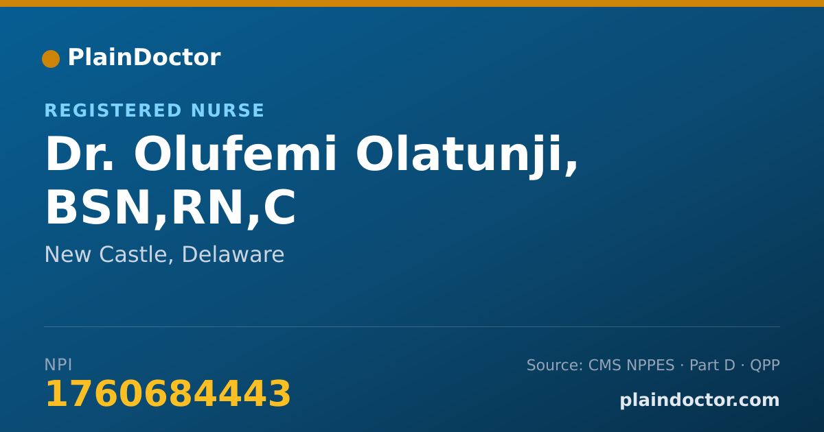 Shareable card for Olufemi Olatunji, BSN,RN,C - Registered Nurse, New Castle, DE