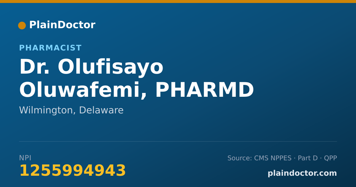 Shareable card for Olufisayo Oluwafemi, PHARMD - Pharmacist, Wilmington, DE