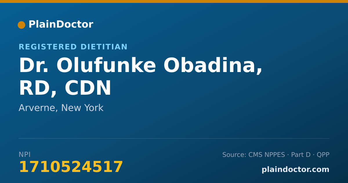 Shareable card for Olufunke Obadina, RD, CDN - Registered Dietitian, Arverne, NY