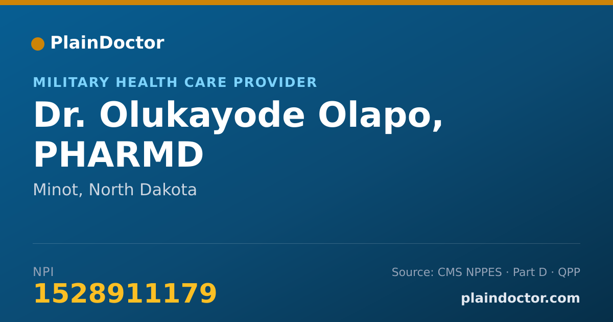 Shareable card for Olukayode Olapo, PHARMD - Military Health Care Provider, Minot, ND