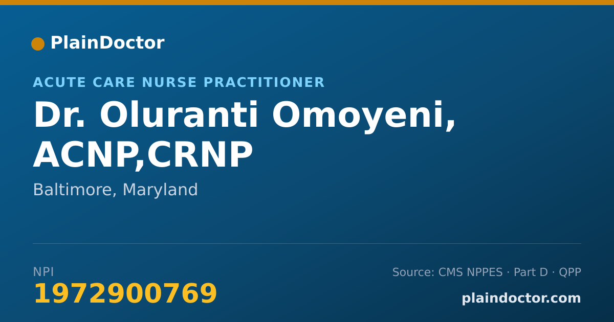 Shareable card for Oluranti Omoyeni, ACNP,CRNP - Acute Care Nurse Practitioner, Baltimore, MD