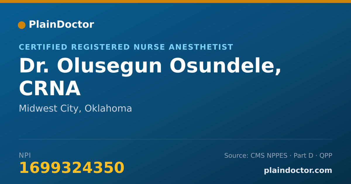 Shareable card for Olusegun Osundele, CRNA - Certified Registered Nurse Anesthetist, Midwest City, OK