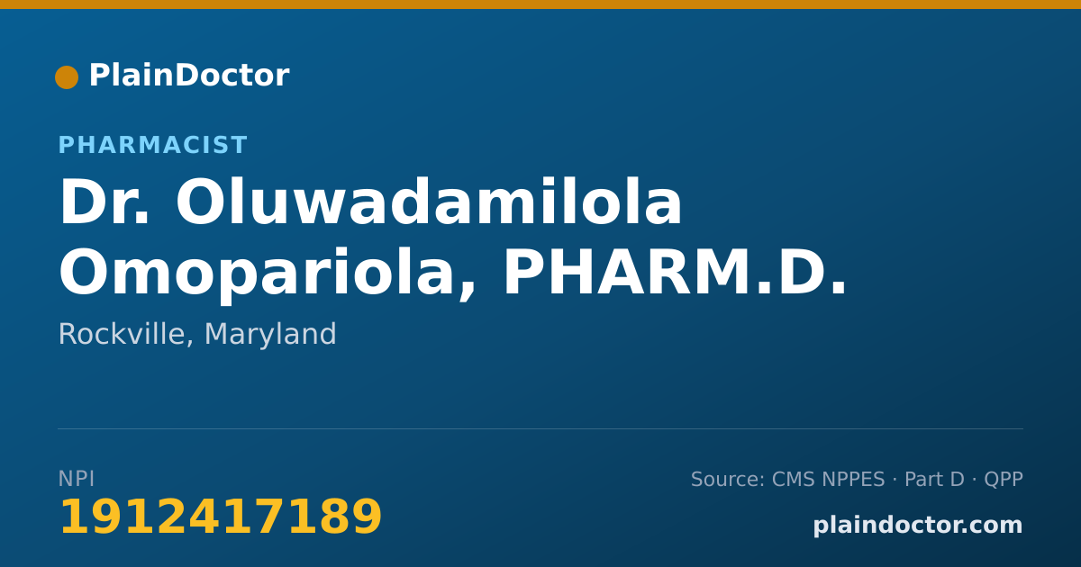 Shareable card for Oluwadamilola Omopariola, PHARM.D. - Pharmacist, Rockville, MD