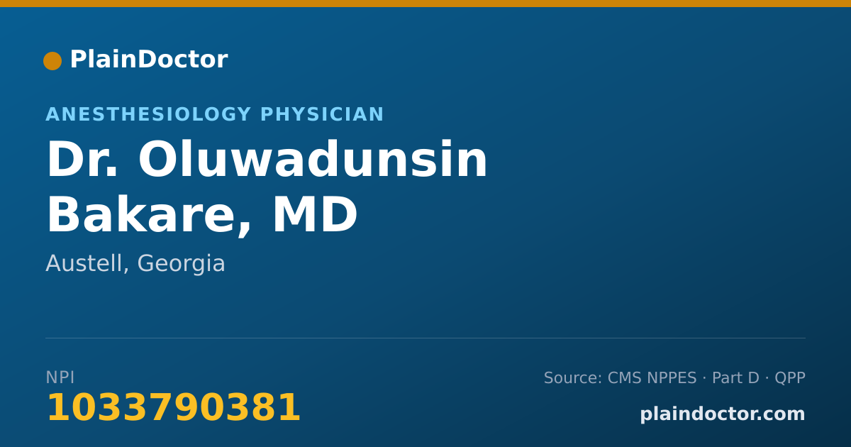 Shareable card for Oluwadunsin Bakare, MD - Anesthesiology Physician, Austell, GA