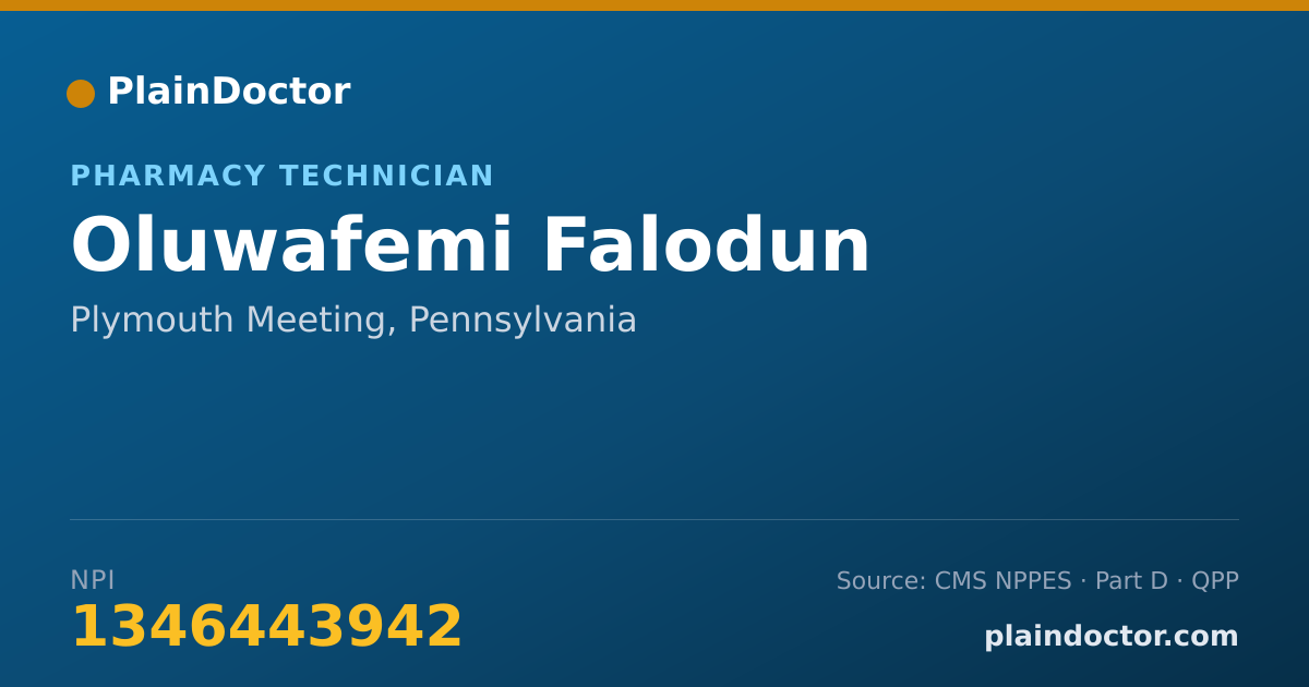 Shareable card for Oluwafemi Falodun - Pharmacy Technician, Plymouth Meeting, PA