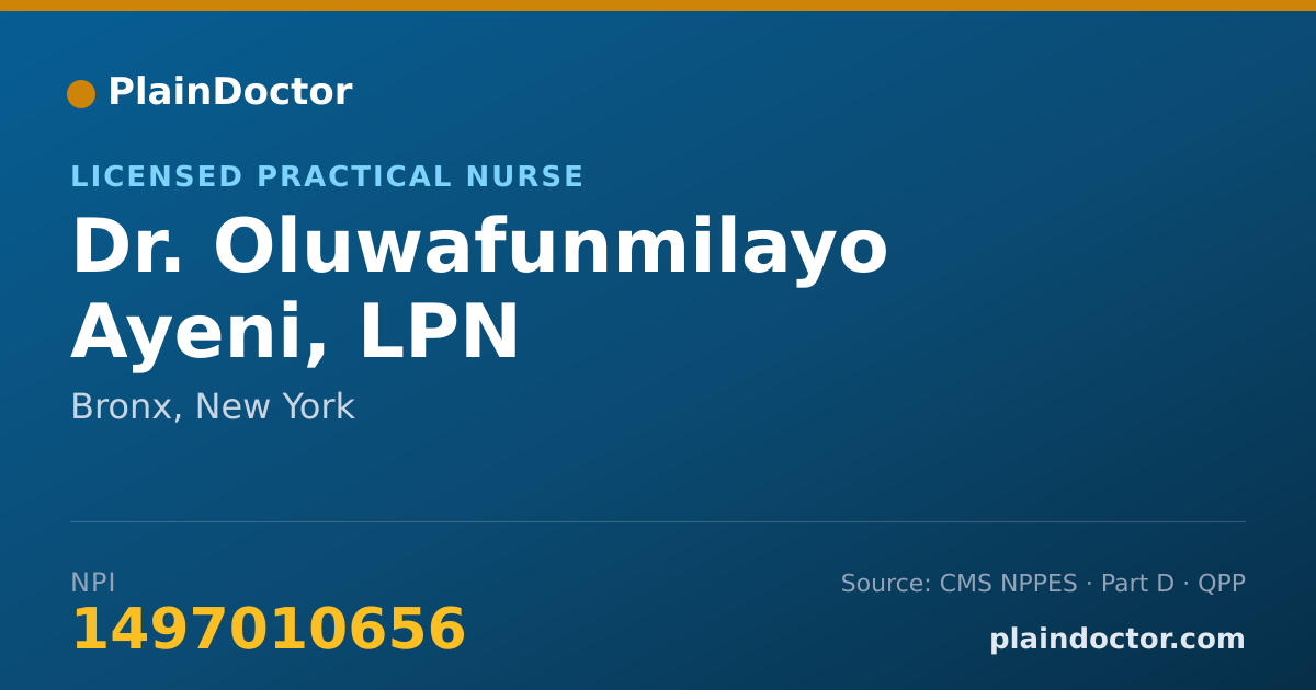 Shareable card for Oluwafunmilayo Ayeni, LPN - Licensed Practical Nurse, Bronx, NY