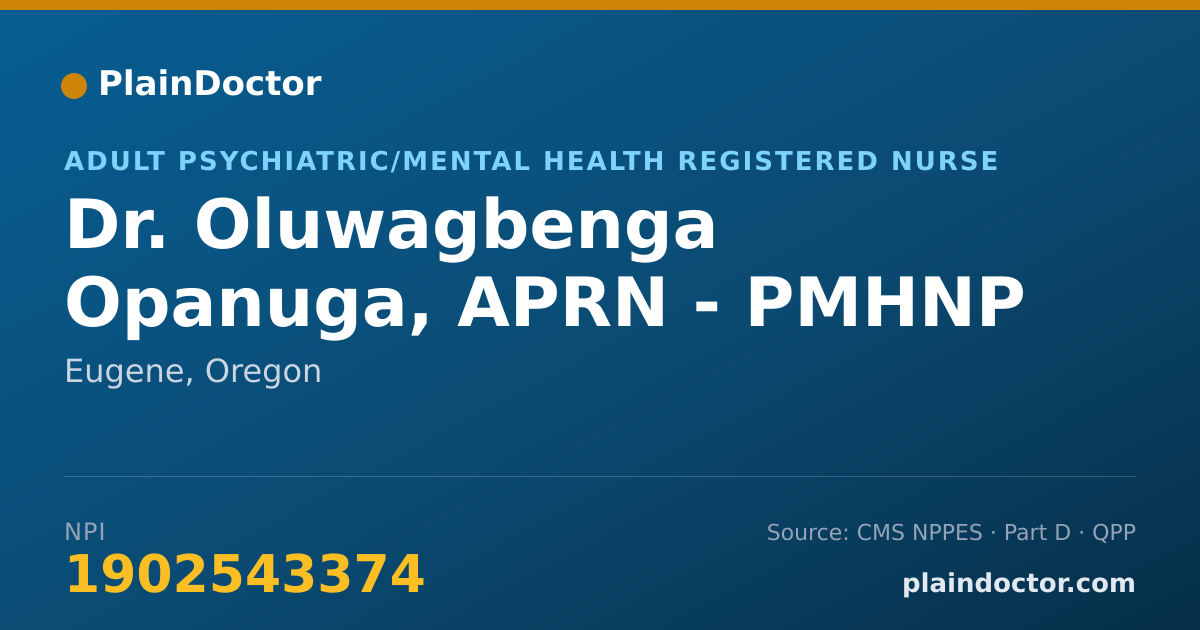 Shareable card for Oluwagbenga Opanuga, APRN - PMHNP - Adult Psychiatric/Mental Health Registered Nurse, Eugene, OR