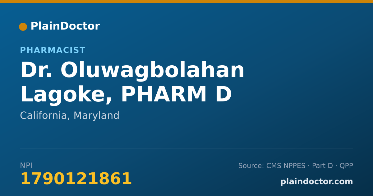 Shareable card for Oluwagbolahan Lagoke, PHARM D - Pharmacist, California, MD