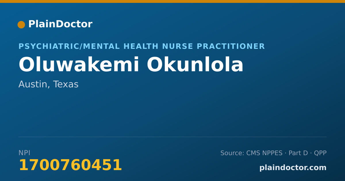 Shareable card for Oluwakemi Okunlola - Psychiatric/Mental Health Nurse Practitioner, Austin, TX