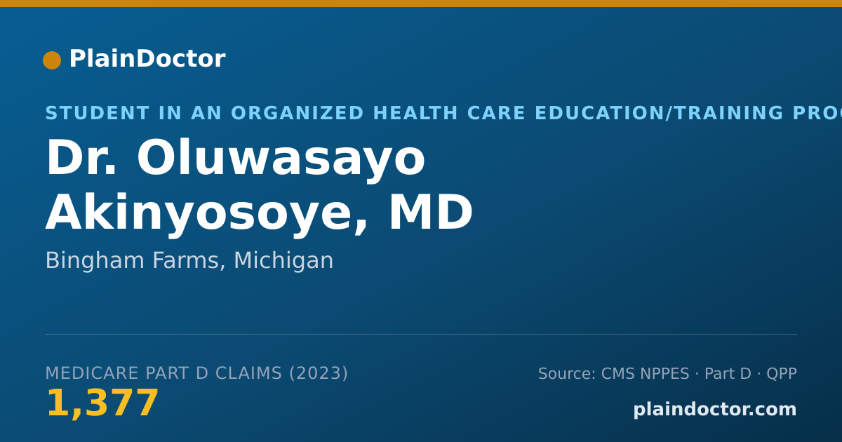 Shareable card for Oluwasayo Akinyosoye, MD - Student in an Organized Health Care Education/Training Program, Bingham Farms, MI