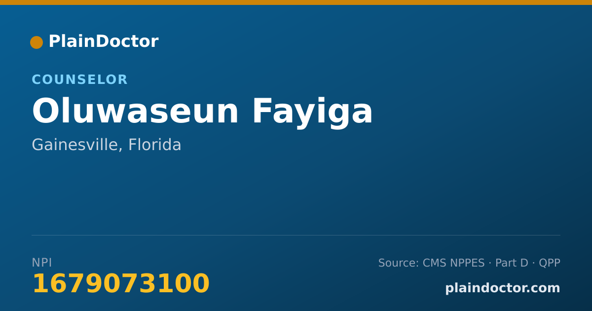 Shareable card for Oluwaseun Fayiga - Counselor, Gainesville, FL