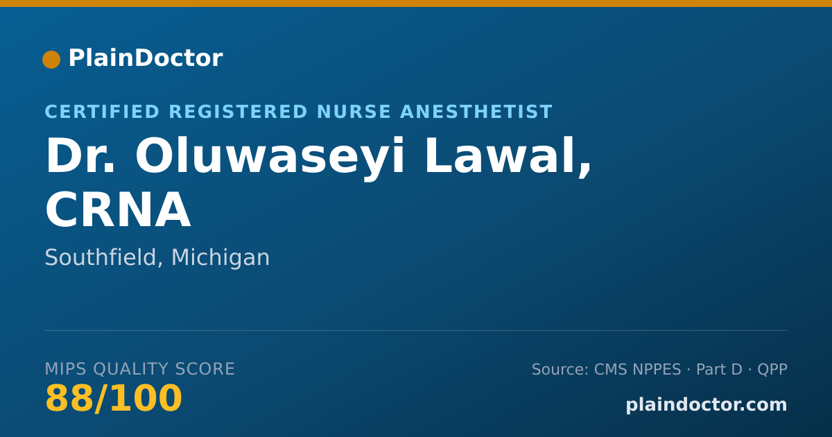 Shareable card for Oluwaseyi Lawal, CRNA - Certified Registered Nurse Anesthetist, Southfield, MI