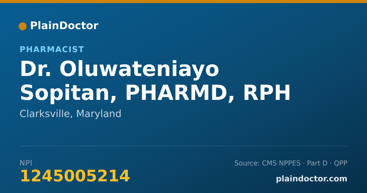Shareable card for Oluwateniayo Sopitan, PHARMD, RPH - Pharmacist, Clarksville, MD