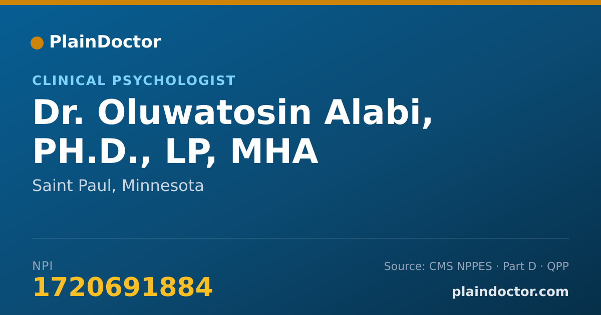 Shareable card for Oluwatosin Alabi, PH.D., LP, MHA - Clinical Psychologist, Saint Paul, MN