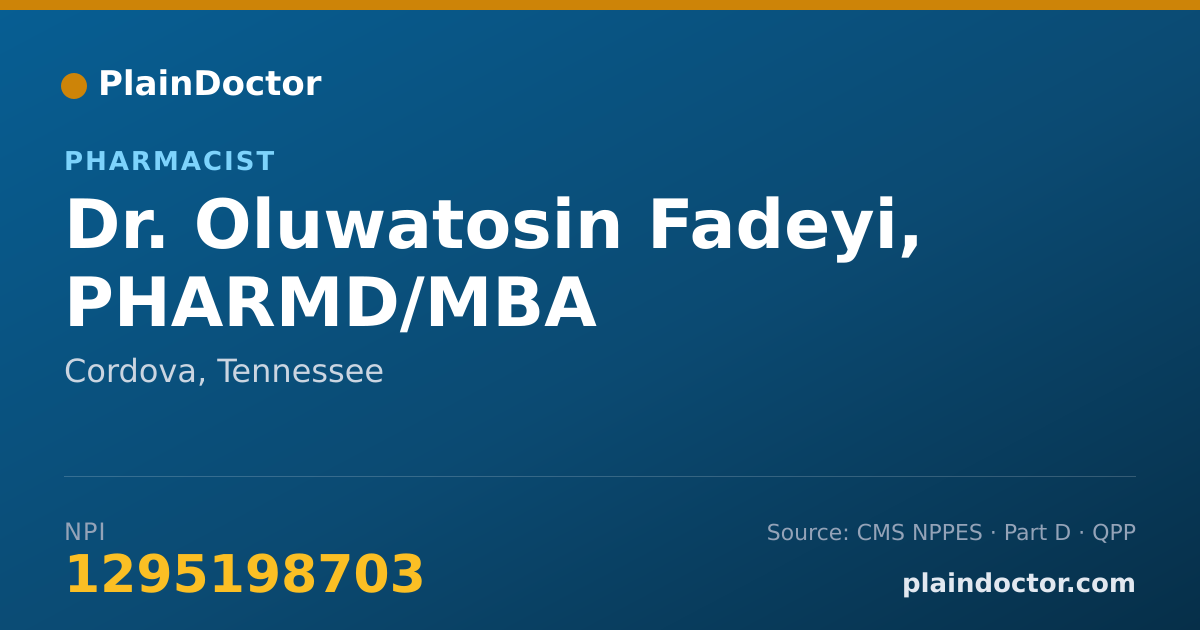 Shareable card for Oluwatosin Fadeyi, PHARMD/MBA - Pharmacist, Cordova, TN
