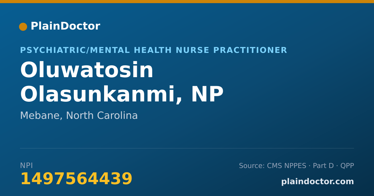 Shareable card for Oluwatosin Olasunkanmi, NP - Psychiatric/Mental Health Nurse Practitioner, Mebane, NC