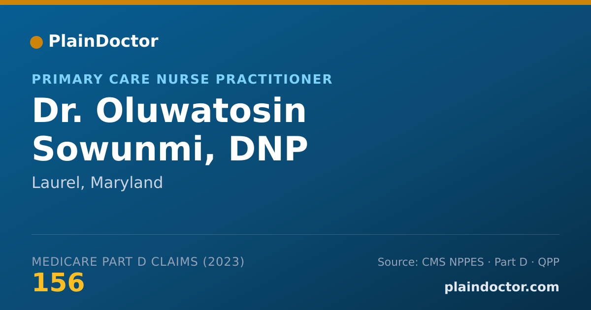 Shareable card for Oluwatosin Sowunmi, DNP - Primary Care Nurse Practitioner, Laurel, MD