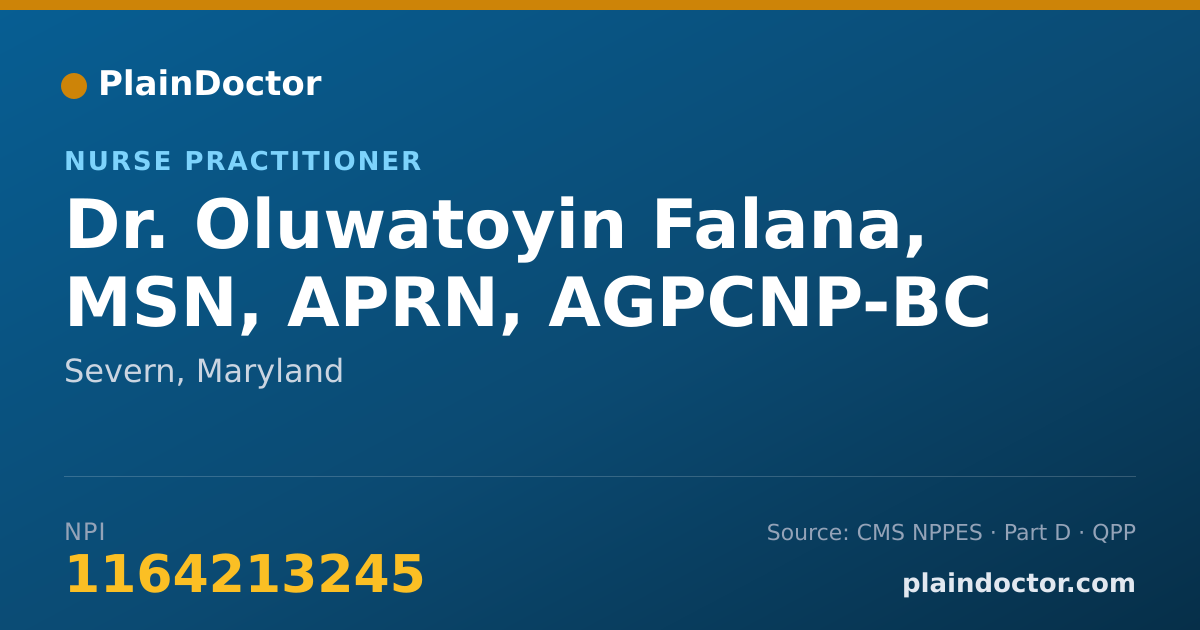 Shareable card for Oluwatoyin Falana, MSN, APRN, AGPCNP-BC - Nurse Practitioner, Severn, MD