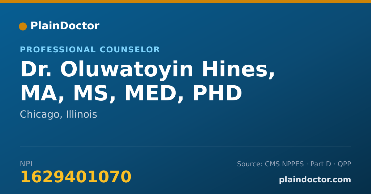Shareable card for Oluwatoyin Hines, MA, MS, MED, PHD - Professional Counselor, Chicago, IL