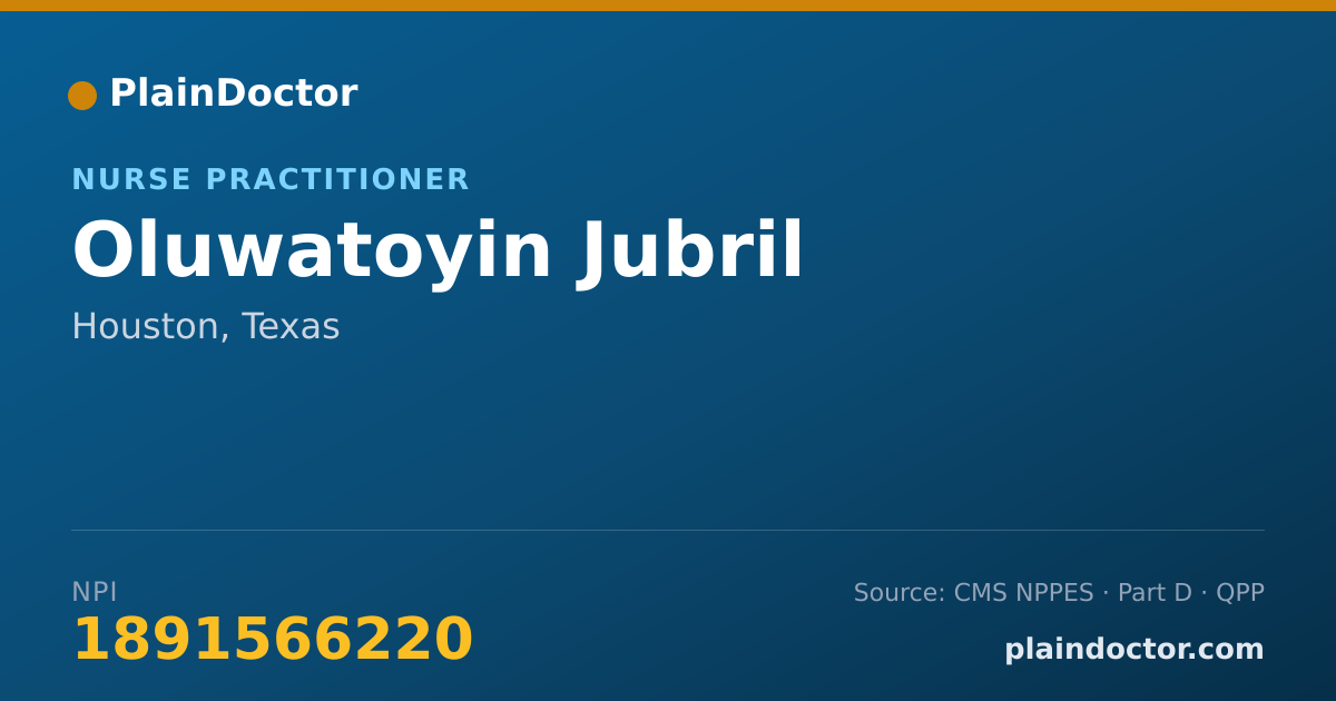 Shareable card for Oluwatoyin Jubril - Nurse Practitioner, Houston, TX