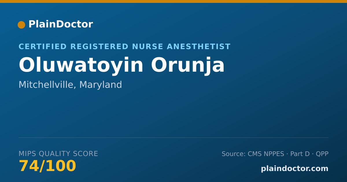 Shareable card for Oluwatoyin Orunja - Certified Registered Nurse Anesthetist, Mitchellville, MD