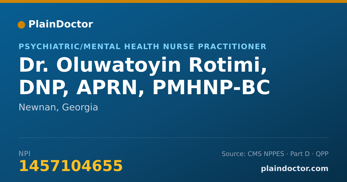 Shareable card for Oluwatoyin Rotimi, DNP, APRN, PMHNP-BC - Psychiatric/Mental Health Nurse Practitioner, Newnan, GA